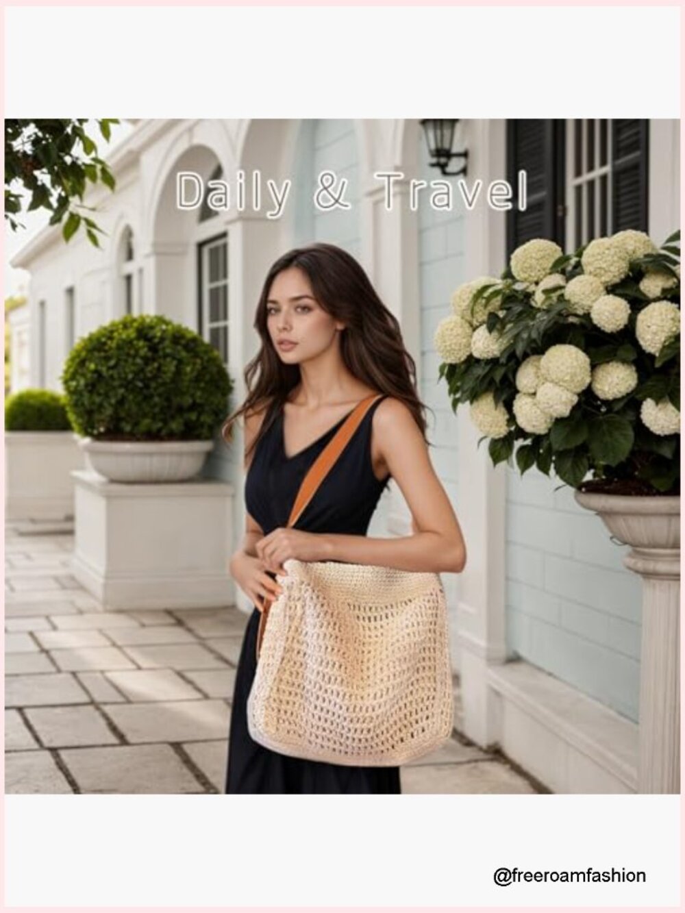 Crochet Beach Tote, Woven Boho Shoulder Bag for Travel - Picture 3 of 7